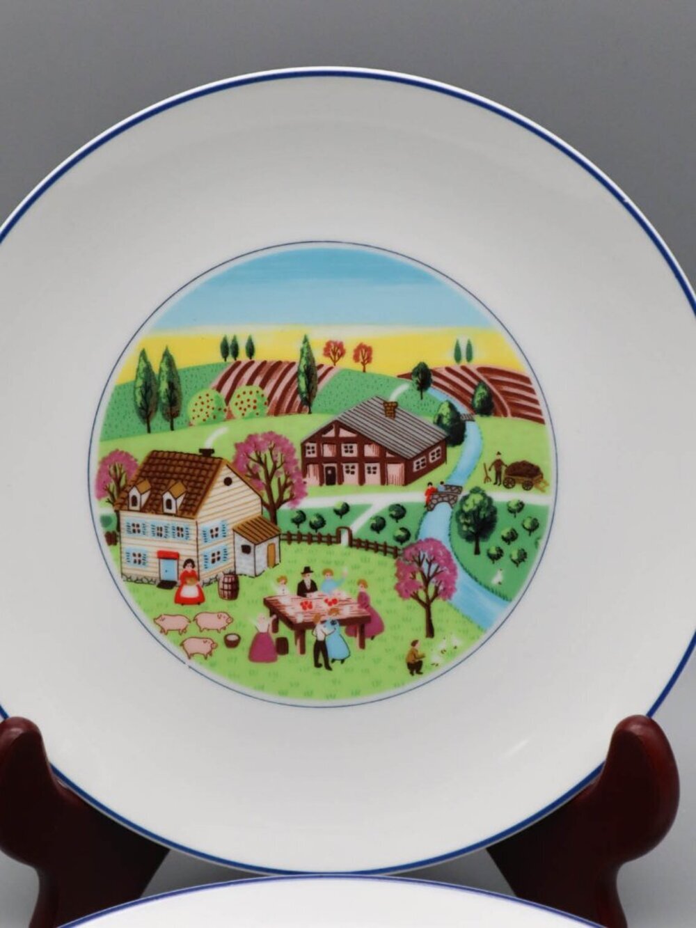 4 Vtg Nasco Japan Folk Art Farmhouse Countryside Village Salad Dessert Plates - Picture 2 of 6